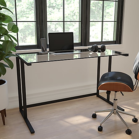 Flash Furniture Contemporary Glass Pedestal Frame Desk, Black/Clear
