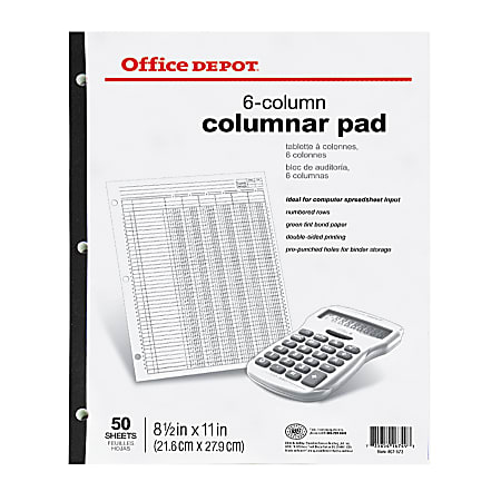 Office Depot Brand Columnar Pad 6 Column 8 12 x 11 25 Sheets Green ...