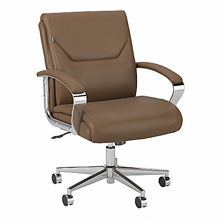 Bush® Business Furniture South Haven Mid-Back Leather Executive Office Chair, Saddle Leather, Standard Delivery
