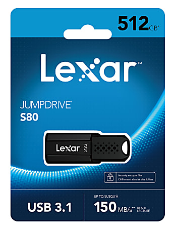 Lexar&reg; JumpDrive S80 USB 3.1 Flash Drive, 512GB, Black