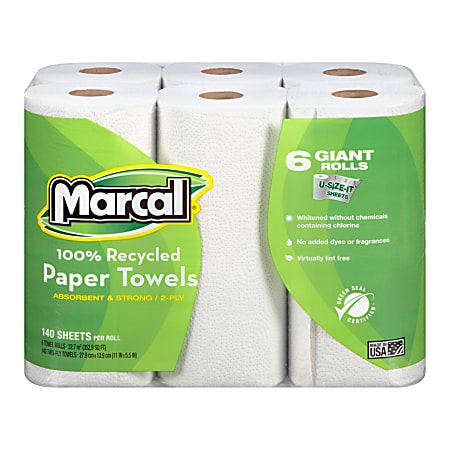 Marcal® Small Steps™ U-Size-It 1-Ply Paper Towels, 100%