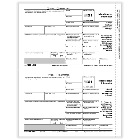 ComplyRight™ 1099-MISC Tax Forms, Payer Copy C, 2-Up, Laser, 8-1/2" x 11", Pack Of 25 Forms