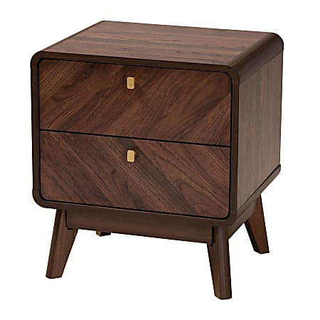 Baxton Studio Markell Mid-Century Transitional Finished Wood 2-Drawer Nightstand, 21-5/16"H x 18-15/16"W x 15-3/4"D, Walnut Brown