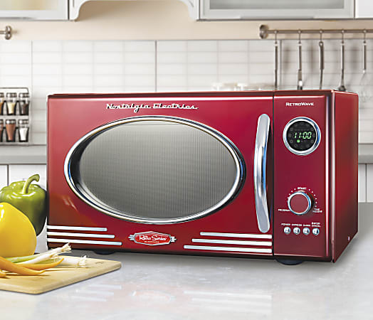 Nostalgia Retro Microwave 0.9 Cu. Ft. Red Office Depot