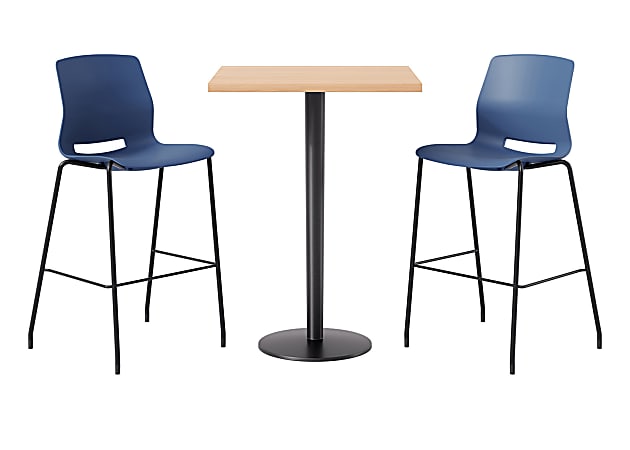 KFI Studios Proof Bistro Square Pedestal Table With Imme Bar Stools, Includes 2 Stools, 43-1/2”H x 30”W x 30”D, River Cherry Top/Black Base/Light Gray Chairs