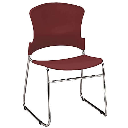 OFM Multi-Use Stack Chair, Plastic Seat & Back, Wine, Pack Of 4