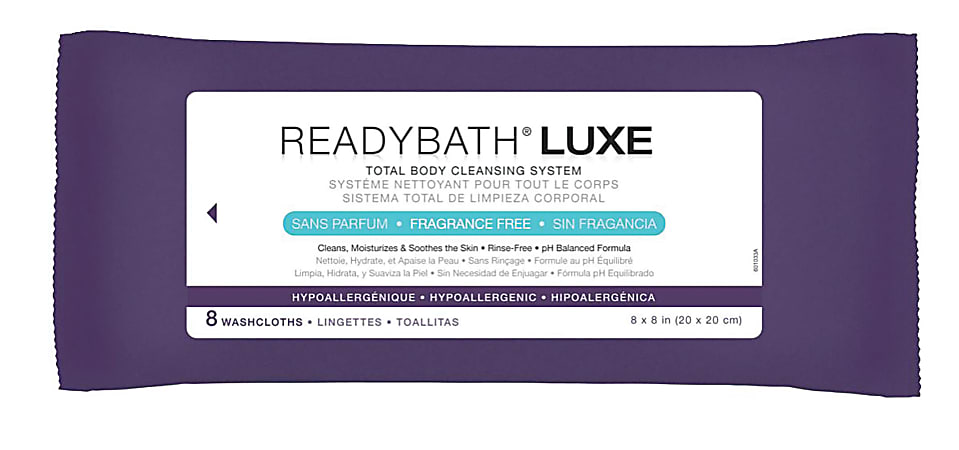 Medline ReadyBath LUXE Total Body Cleansing Heavyweight Washcloths, Unscented, 8" x 8", White, 8 Washcloths Per Pack, Case Of 24 Packs