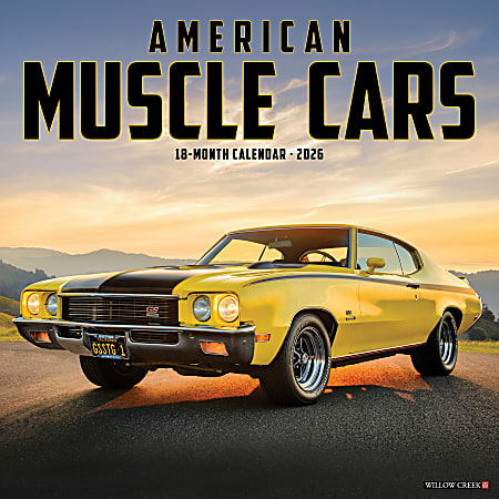 2026 Willow Creek Press Art & Design Monthly Wall Calendar, 12" x 12", American Muscle Cars, January To December, 49822