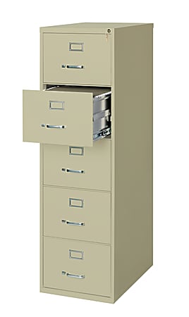 WorkPro® 26-1/2"D Vertical 5-Drawer Legal-Size File Cabinet, Putty