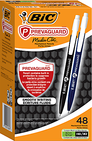 BIC® Prevaguard Mechanical Pencil with antimicrobial additive, 0.7 mm, #2, Black and Blue Barrels, Pack Of 48 Pencils