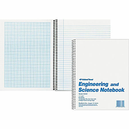 Rediform Engineering and Science Notebook - Letter - 60 Sheets - Wire Bound - Both Side Ruling Surface - Light Blue Margin - 16 lb Basis Weight - Letter - 8 1/2" x 11" - White Paper - White Cover - Unpunched, Heavyweight, Hard Cover - 1 Each