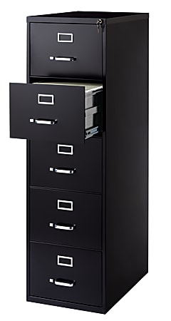 WorkPro® 26-1/2"D Vertical 5-Drawer Legal-Size File Cabinet, Metal, Black
