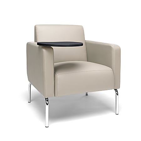 OFM Triumph Series Lounge Chair With Tablet, Tungsten Tablet, Cream/Chrome