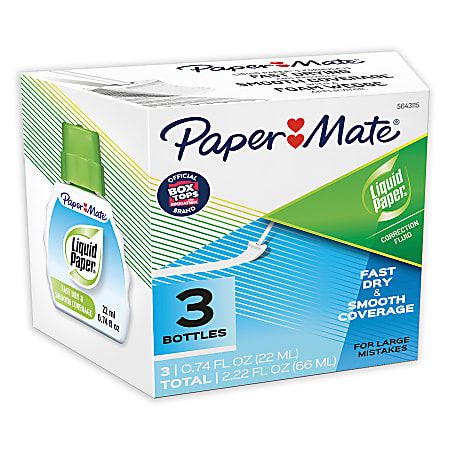 Paper Mate® Liquid Paper® Correction Fluid, Fast Dry & Smooth Coverage, White, Pack Of 3