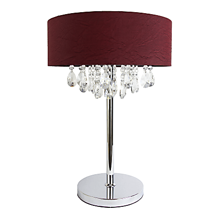 Elegant Designs Romazzino Cascading Crystal Table Lamp, 22 1/4"H, Red Shade/Chrome Base