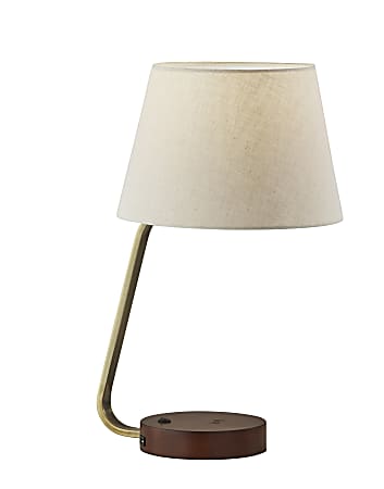 Adesso® Louie AdessoCharge Table Lamp, 19"H, White Shade/Walnut & Antique Brass Base