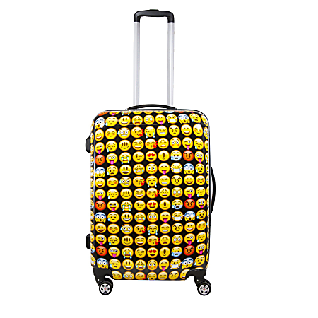ful Emoji ABS Upright Rolling Suitcase, 28"H x 20 1/2"W x 11 1/2"D, Yellow