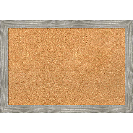 Amanti Art Square Non-Magnetic Cork Bulletin Board, Natural, 27” x 19”, Dove Graywash Plastic Frame