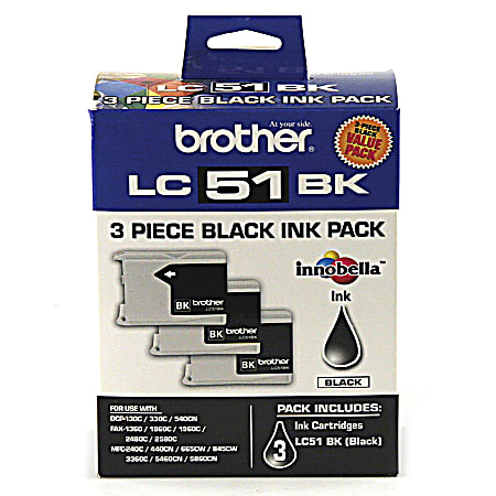 Brother® LC51 Black Ink Cartridges, Pack Of 3, LC51BK