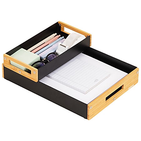 Mind Reader Metal And Wood Tiered Desktop Organizer Trays, 2-7/8”H x 13-3/4”W x 9-3/4”D, Black, Total Qty 2