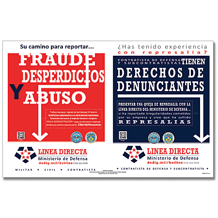 ComplyRight™ Department Of Defense Fraud And Whistleblower Hotline Poster, Spanish, 17" x 11"