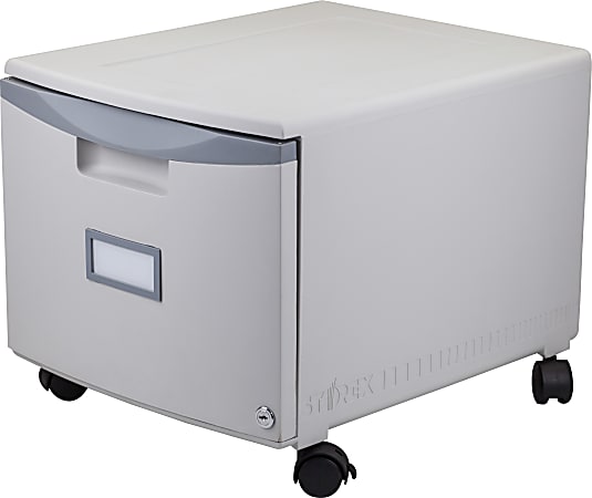 Storex Plastic 14-3/4"W x 18-1/4"D Lateral Mobile File Cabinet, 1-Drawer, Gray/Dark Gray