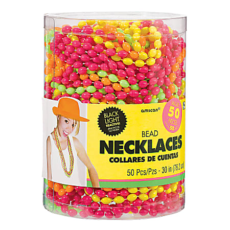 Amscan Bead Necklaces, 30", Assorted Neon Colors, Pack Of 50 Necklaces