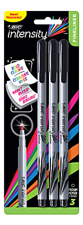 BIC® Intensity Fineliner Marker Pens, Medium Point, 1.0 mm, Silver Barrel, Black Ink, Pack Of 3 Pens