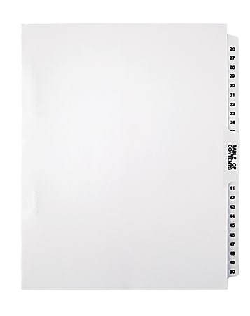 Office Depot® Brand Legal Index Exhibit Unpunched Dividers With Laminated Tabs, Black/White, Numbered 26-50