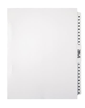 Office Depot® Brand Legal Index Exhibit Unpunched Dividers With Laminated Tabs, Black/White, Numbered 26-50