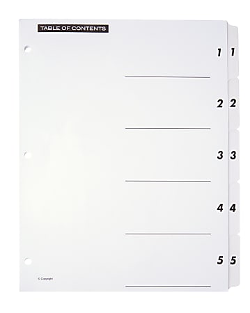 Office Depot® Brand Table Of Contents Customizable Index With Preprinted Tabs, White, Numbered 1-5
