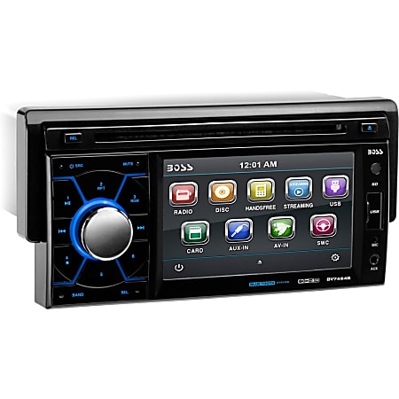 BOSS AUDIO BV7464B Single-DIN 4.6 inch Touchscreen DVD Player, Receiver, Bluetooth, Detachable Front Panel, Wireless Remote