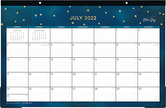 Blue Sky™ Monthly Academic Desk Pad Calendar, 17" x 11", Estrellita, July 2022 to June 2023, 136538