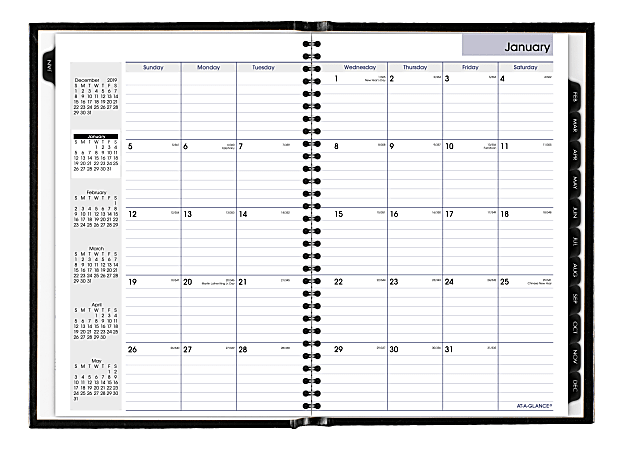 AT-A-GLANCE® DayMinder® 14-Month Monthly Planner, With Hard Cover, 8" x 11-3/4", Black, December 2019 to January 2021