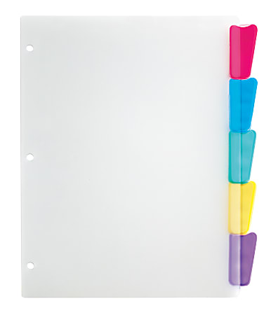 Office Depot&reg; Brand Plastic Dividers With Insertable Rounded Tabs, Multicolor, 5-Tab