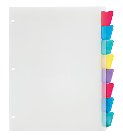 Office Depot&reg; Brand Plastic Dividers With Insertable Rounded Tabs, Assorted Colors, 8-Tab