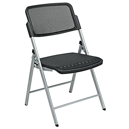 Office Star™ Pro-Line II ProGrid 2-Pack Folding Chairs, Black/Silver