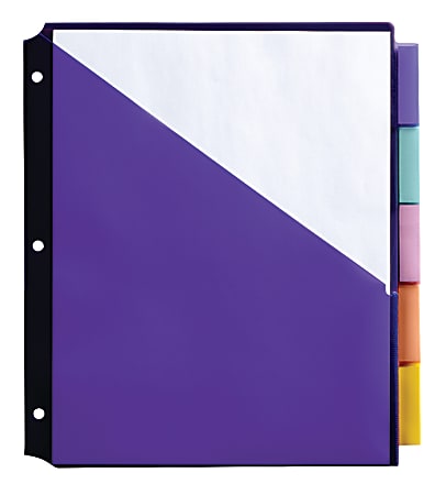 Office Depot® Brand Double Pocket Insertable Plastic Divider, 5-Tab, 9" x 11", Assorted Colors