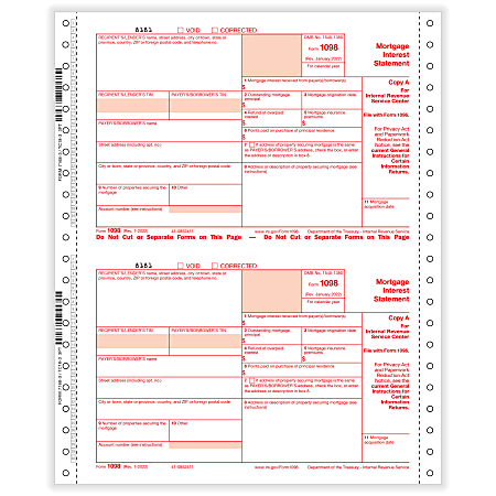 ComplyRight® 1098 Tax Forms, 3-Part, Copies A, B,