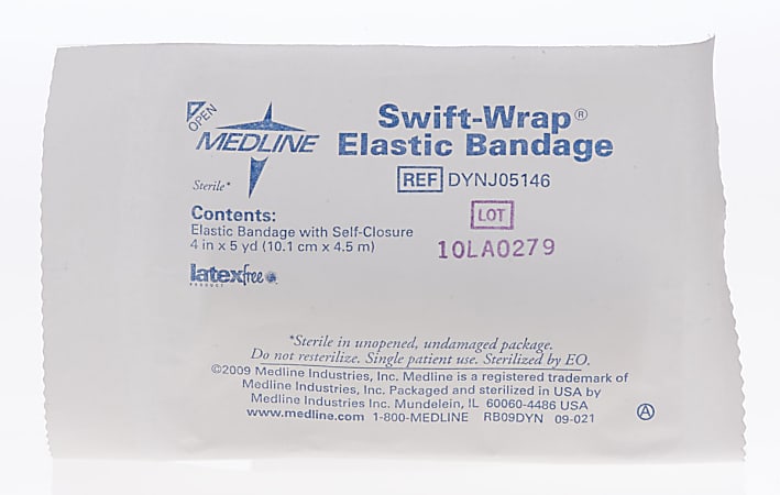 Medline Swift-Wrap Sterile Elastic Bandages, 4" x 5 Yd., White, Pack Of 20