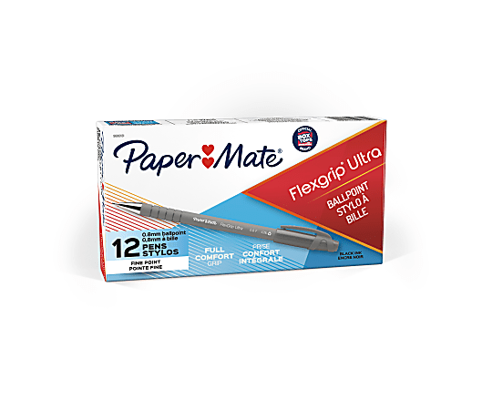 Paper Mate Ballpoint Stick Pens Fine Point 0.8 mm Black Barrel Black Ink  Pack Of 12 - Office Depot