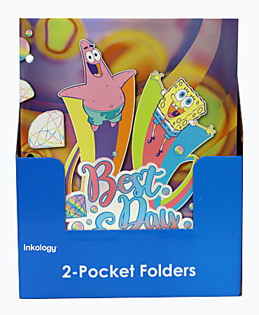 Inkology 2-Pocket Portfolios, Nickelodeon's SpongeBob SquarePants, 9-1/2" x 11-3/4", Assorted Designs, Pack Of 24 Folders
