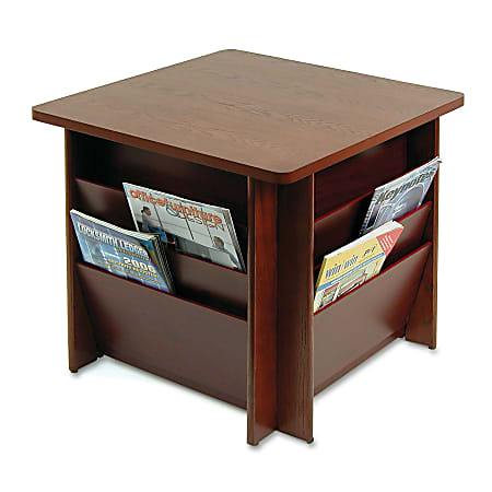 Buddy Solid Oak Table With Literature Storage, Mahogany