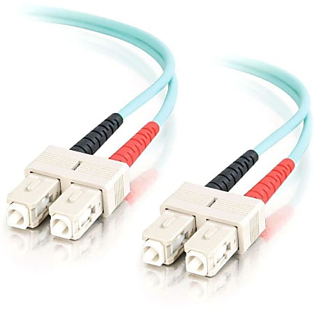 C2G 15m SC-SC 10Gb 50/125 OM3 Duplex Multimode PVC Fiber Optic Cable (USA-Made) - Aqua - Fiber Optic for Network Device - SC Male - SC Male - 10Gb - 50/125 - Duplex Multimode - OM3 - 10GBase-SR, 10GBase-LRM - USA-Made - 15m - Aqua