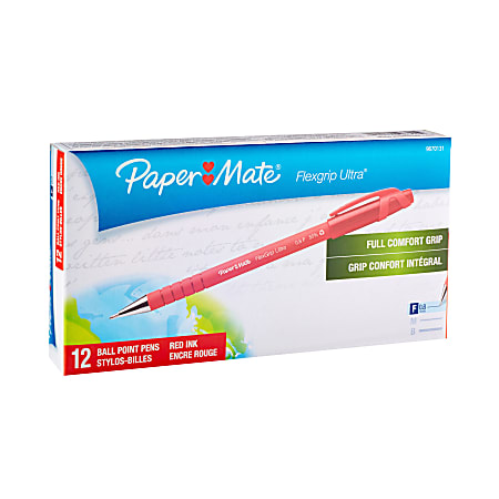 Paper Mate® FlexGrip Ultra™ Ballpoint Pens, Fine Point, 0.8 mm, Red Barrel, Red Ink, Pack Of 12