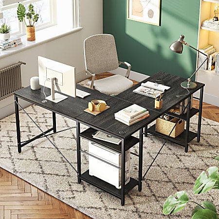 Bestier Computer Home Office Desk With Metal Frame, Hutch