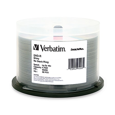 Verbatim DVD-R 4.7GB 16X DataLifePlus Shiny Silver Silk Screen Printable - 50pk Spindle