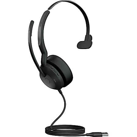 Jabra Evolve2 50 Headset - Mono - USB Type A - Wired/Wireless - Bluetooth - 98.4 ft - 20 Hz - 20 kHz - On-ear - Monaural - Supra-aural - 5.58 ft Cable - MEMS Technology, Noise Cancelling Microphone - Noise Canceling