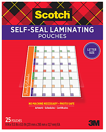 Scotch® Self-Seal Laminating Pouches, Fits Letter Size (9" x 11.5 in.) Paper, 25-PK