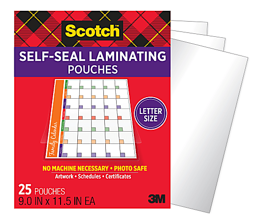 Scotch&reg; Self-Sealing Laminating Pouches, 9 x 11.5 in, 25 Laminating Pouches, Fits Letter Size, No Laminating Machine Necessary